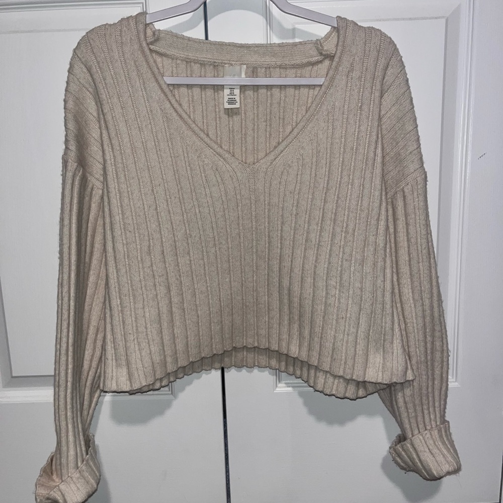 H&M Cream Ribbed Knit Sweater